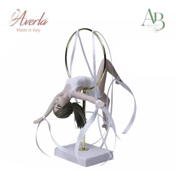 Ginnasta Averla in porcellana di capodimonte posizione curvata nel cerchio 16xh.21cm con scatola regalo