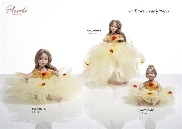 BAMBOLA SEDUTA MEDIA VESTITO TULLE GIALLO COLL.LADY ROSES